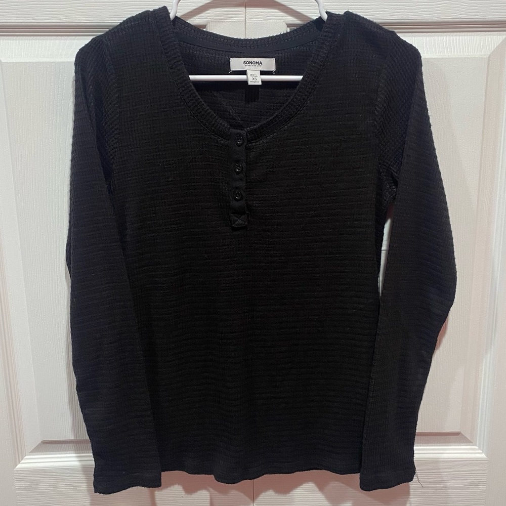 SONOMA New Goods For Life Waffle Knit Sleepwear Long-Sleeve Top - black, size XS